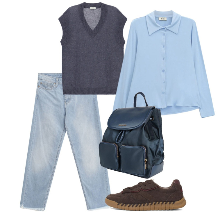 Outfit donna - Viavai in città. Stile Basic per Tutti i giorni. Abbinamento con zaini, maglieria, camicie, jeans, sneakers.