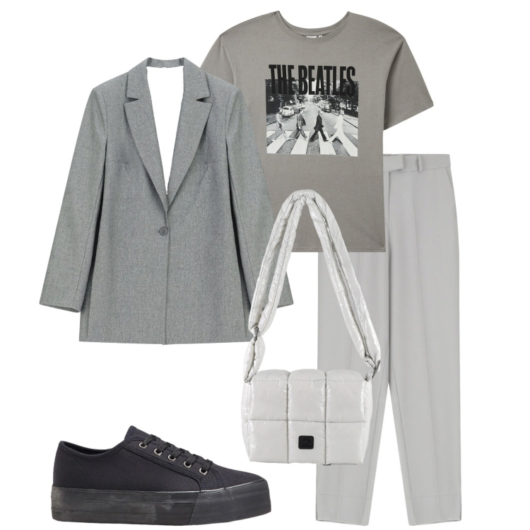 Outfit donna - Total look #2355839. Stile Casual chic per Tutti i giorni. Abbinamento con sneakers, t-shirt, pantaloni, blazer, borse a spalla.