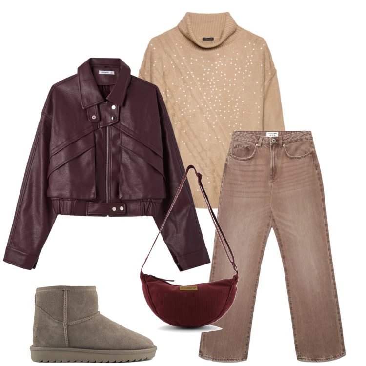 Outfit donna - Total look #2355868. Stile Casual per Tutti i giorni. Abbinamento con jeans dritti, bomber, maglieria, borse a tracolla, stivali.