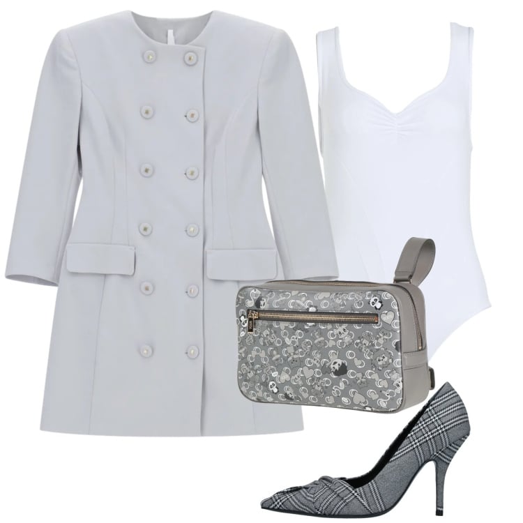 Outfit donna - Riunione di inizio stagione. Stile Bon Ton per Ufficio. Abbinamento con décolleté, marsupi, body, vestiti corti.