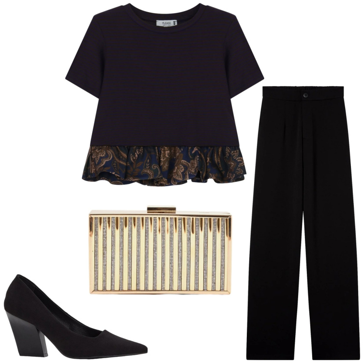 Outfit donna - Total look #2355893. Stile Bon Ton per Serata fuori. Abbinamento con décolleté, pantaloni, t-shirt, clutch.
