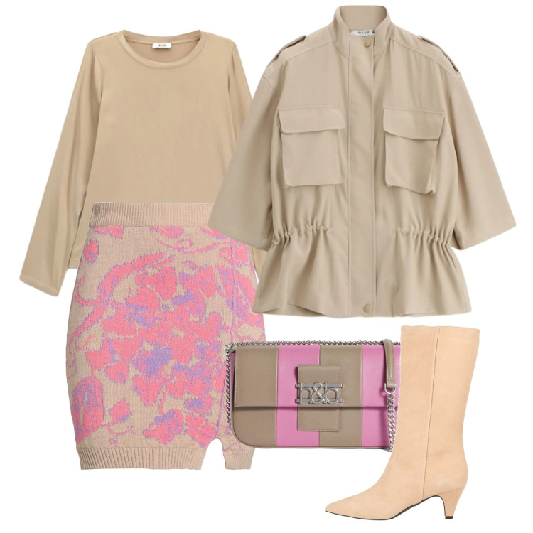 Outfit donna - Grace. Stile Chic per Tutti i giorni. Abbinamento con stivali, minigonne, borse a spalla, t-shirt, parka.