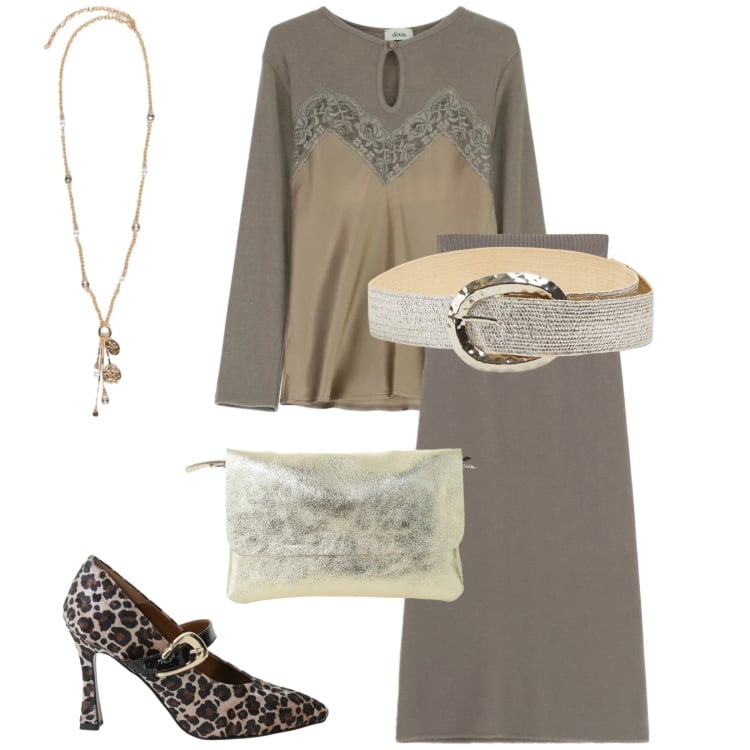 Outfit donna - Total look #2355923. Stile Chic per Serata fuori. Abbinamento con ciondoli, cinture, décolleté, gonne lunghe, maglieria, borse a spalla.