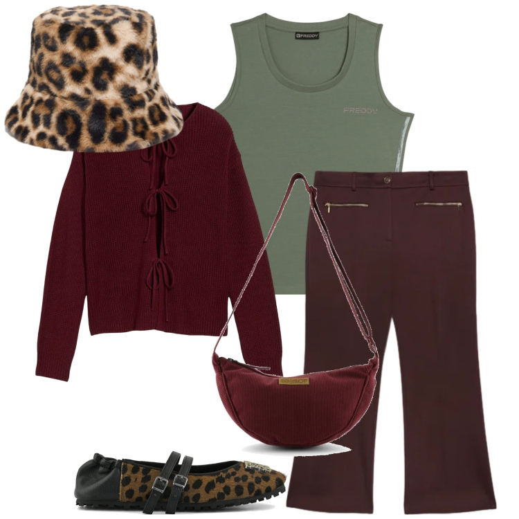Outfit donna - Total look #2355924. Stile Urban per Tutti i giorni. Abbinamento con cardigans, pantaloni, cappelli, canottiere, borse a tracolla, ballerine.