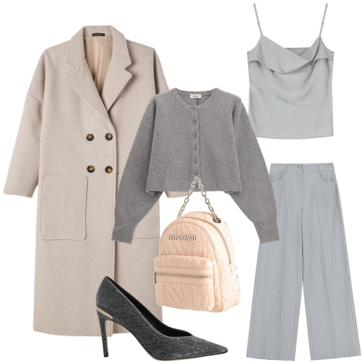 Outfit donna - Total look #2355941. Stile Bon Ton per Tutti i giorni. Abbinamento con décolleté, zaini, cappotti, pantaloni a palazzo, canottiere, cardigans.