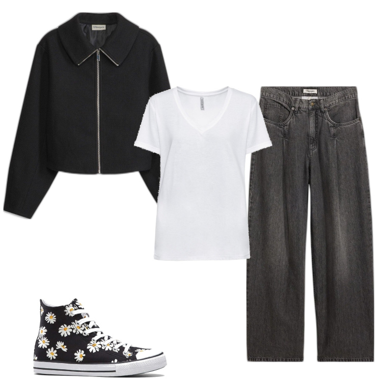 Outfit femme - Marguerite. Style Tendance pour Ecole/Université. Assortir avec jeans, blazers, t-shirts, sneakers.