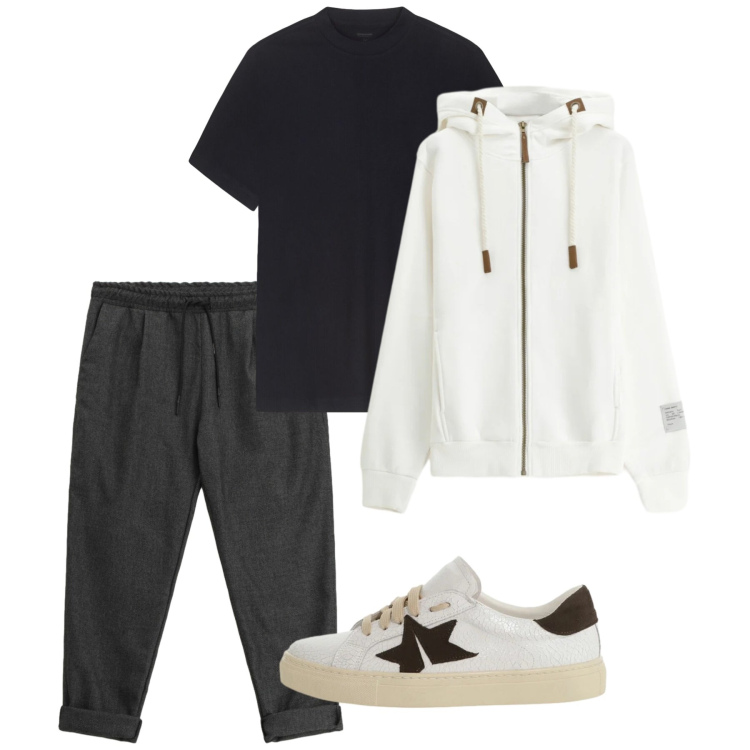 Outfit uomo - Sport. Stile Urban per Sport. Abbinamento con pantaloni, sneakers, felpe con cappuccio, t-shirt.