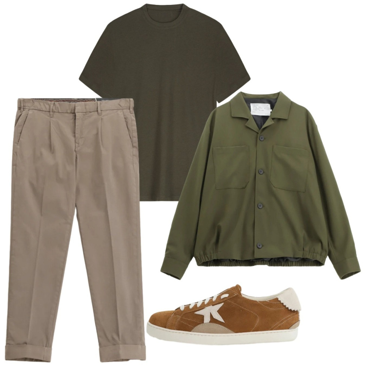 Outfit uomo - Primavera. Stile Casual per Tutti i giorni. Abbinamento con cappotti, pantaloni chino, sneakers, t-shirt.