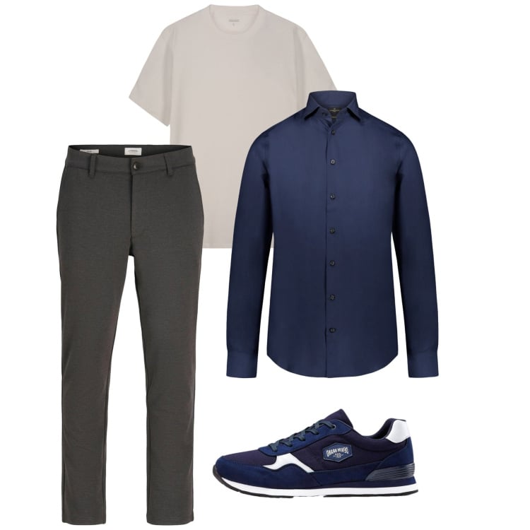 Outfit uomo - Primavera. Stile Casual per Tutti i giorni. Abbinamento con sneakers, pantaloni chino, camicie, t-shirt.