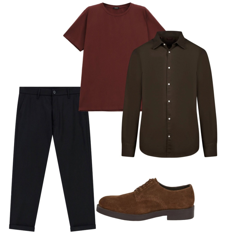 Outfit uomo - Marzo. Stile Casual per Tutti i giorni. Abbinamento con pantaloni, t-shirt, camicie, scarpe stringate.
