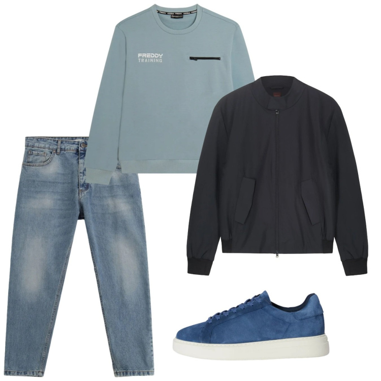 Outfit uomo - Primavera. Stile Casual per Tutti i giorni. Abbinamento con sneakers, jeans, felpe, bomber.