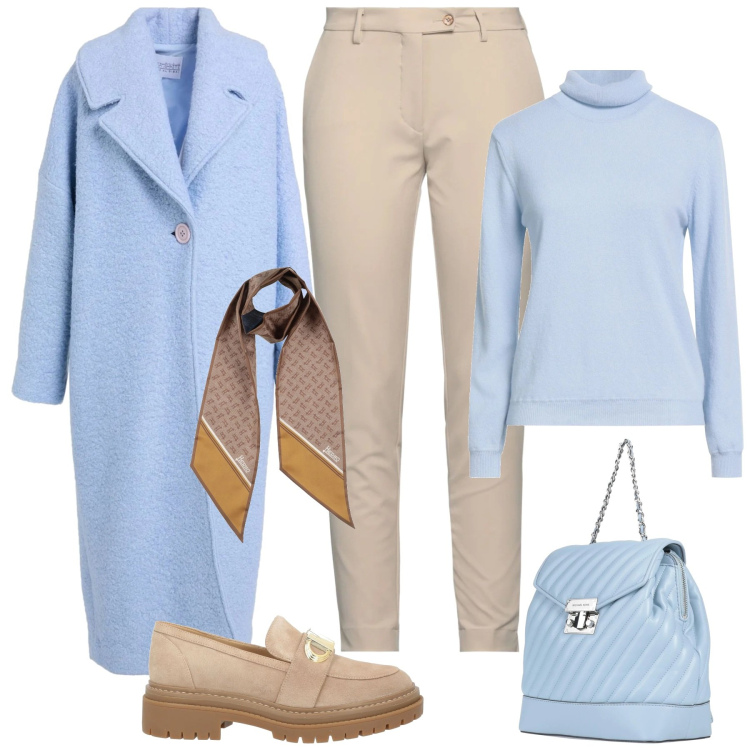 Outfit donna - Sprazzi di Primavera. Stile Casual chic per Tutti i giorni. Abbinamento con cappotti, pantaloni, zaini, maglieria, sciarpe, mocassini.