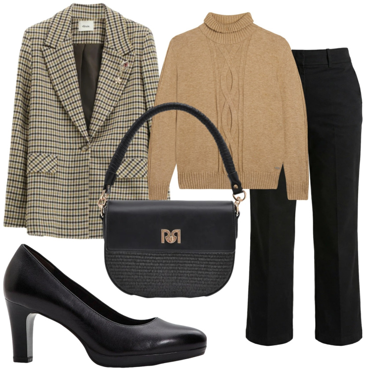 Outfit donna - Total look #2356042. Stile Bon Ton per Ufficio. Abbinamento con décolleté, pantaloni, blazer, maglieria, borse a spalla.