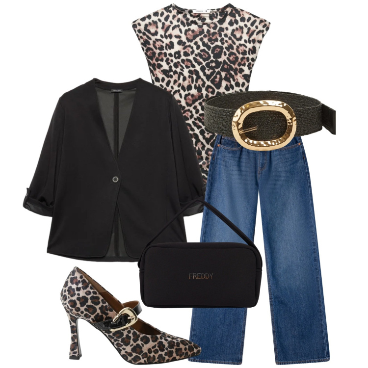 Outfit donna - Total look #2356050. Stile Glamour per Serata fuori. Abbinamento con décolleté, top, cinture, jeans, blazer, borse a mano.