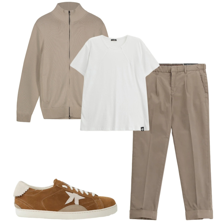 Outfit uomo - Total look #2356052. Stile Casual per Tutti i giorni. Abbinamento con pantaloni chino, t-shirt, sneakers, cardigans.