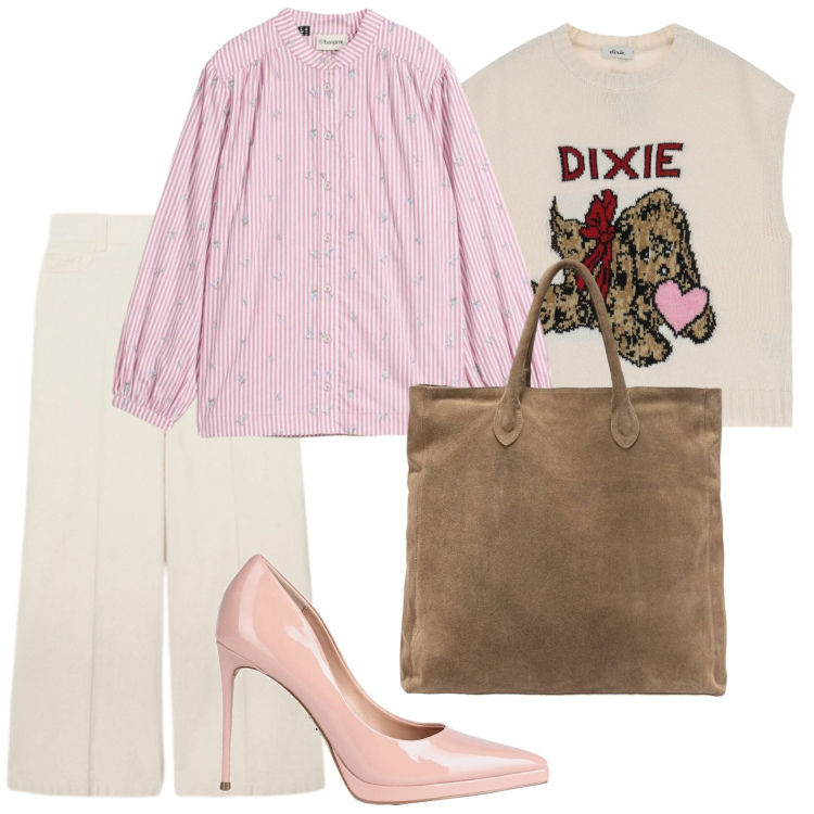 Outfit donna - Gilet dixie. Stile Minimal per Tutti i giorni. Abbinamento con décolleté, camicie, pantaloni chino, maglieria, borse a mano.