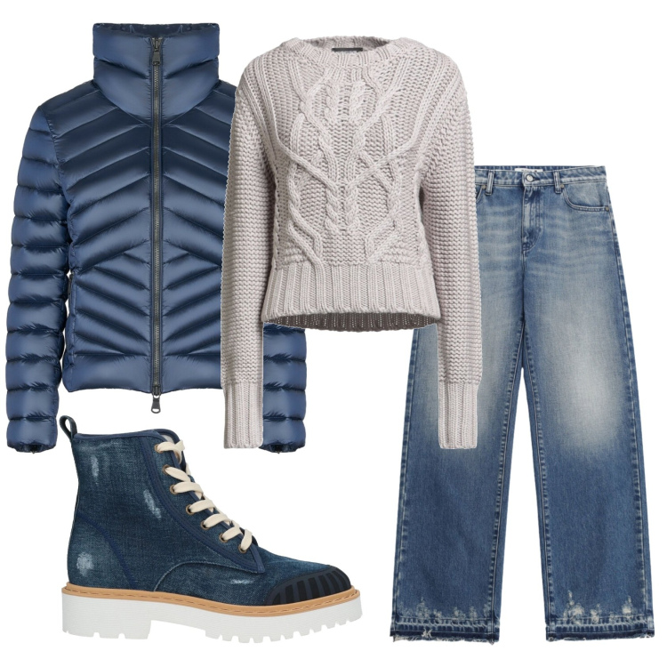 Outfit donna - Total look #2356067. Stile Casual per Tutti i giorni. Abbinamento con stivaletti, pullovers, jeans, piumini.