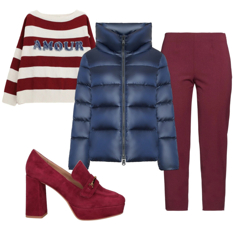 Outfit donna - Total look #2356068. Stile Casual per Tutti i giorni. Abbinamento con pantaloni, mocassini, maglieria, piumini.