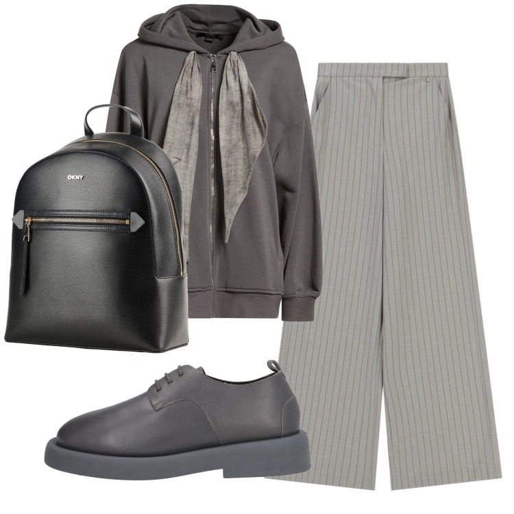 Outfit donna - Total look #2356072. Stile Basic per Tutti i giorni. Abbinamento con felpe con cappuccio, scarpe stringate, zaini, pantaloni a palazzo.