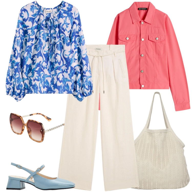 Outfit donna - Total look #2356083. Stile Casual chic per Tutti i giorni. Abbinamento con décolleté, occhiali da sole, tuniche, pantaloni, shopping bag, blazer.