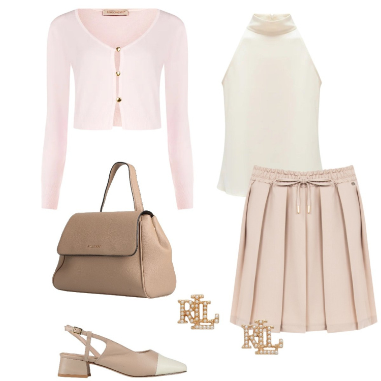 Outfit donna - Total look #2356096. Stile Preppy per Tutti i giorni. Abbinamento con zaini, décolleté, cardigans, top, minigonne, orecchini.