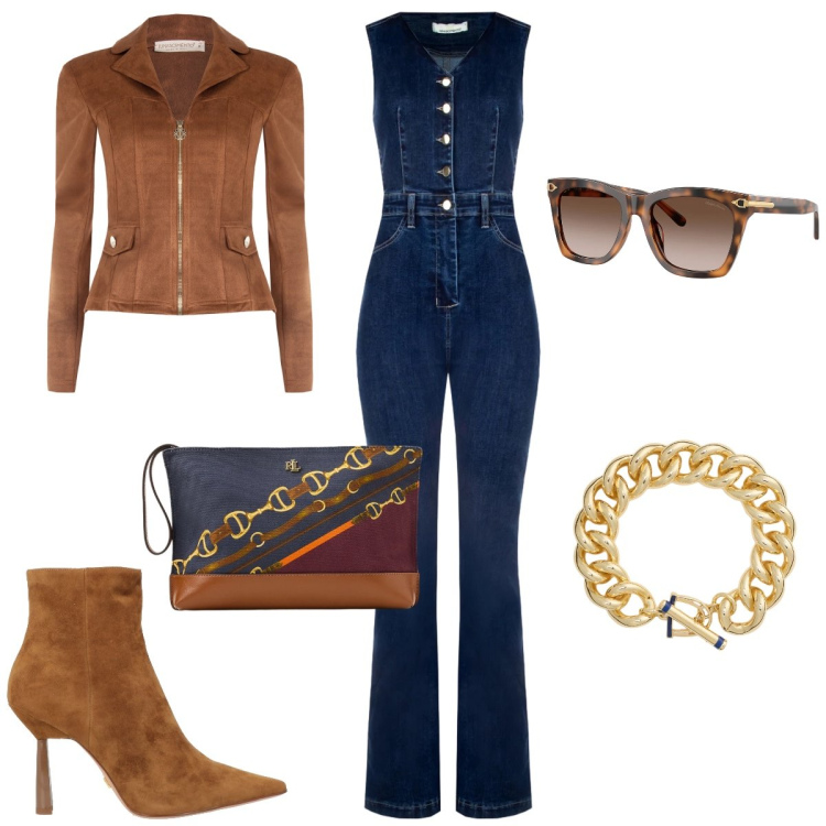 Outfit donna - Total look #2356113. Stile Casual chic per Tutti i giorni. Abbinamento con stivaletti, tute, giacche, pochette, braccialetti, occhiali da sole.