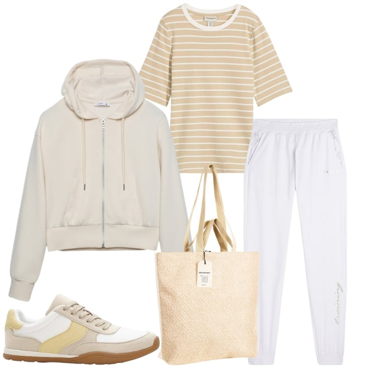Outfit donna - Total look #2356114. Stile Sporty chic per Sport. Abbinamento con t-shirt, sneakers, felpe con cappuccio, pantaloni, borse tote.