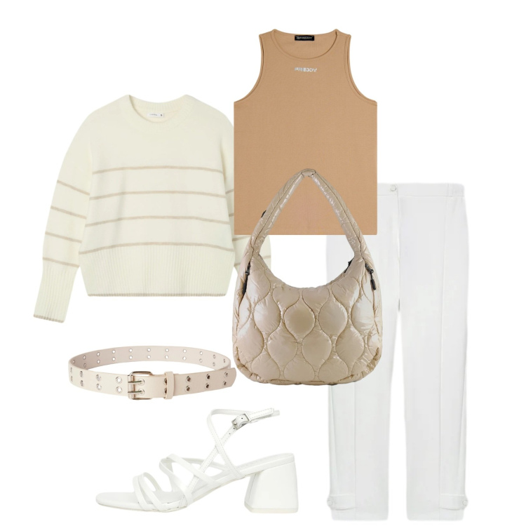 Outfit donna - Total look #2356116. Stile Casual per Tutti i giorni. Abbinamento con cinture, maglieria, sandali col tacco, pantaloni, canottiere, borse tote.