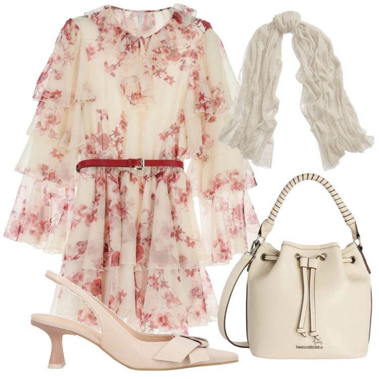 Outfit donna - Total look #2356123. Stile Romantica per Serata fuori. Abbinamento con décolleté, sciarpe, borse a secchiello, vestiti corti.