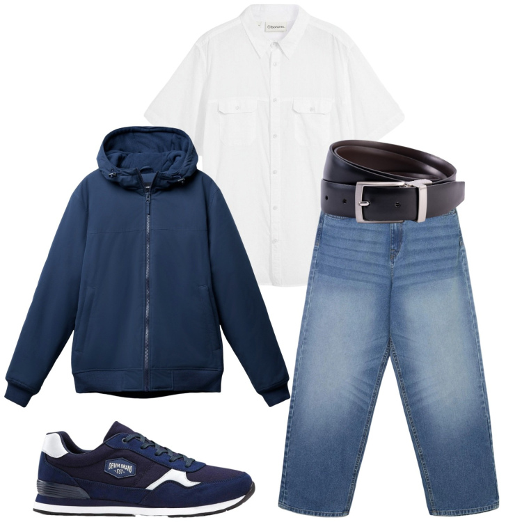 Outfit uomo - Total look #2356136. Stile Casual per Tutti i giorni. Abbinamento con camicie a manica corta, sneakers, jeans, giacche, cinture.