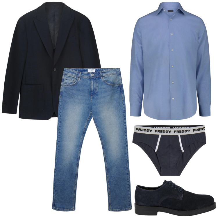 Outfit uomo - Total look #2356169. Stile Casual per Ufficio. Abbinamento con jeans dritti, slip, scarpe stringate, giacche, camicie.