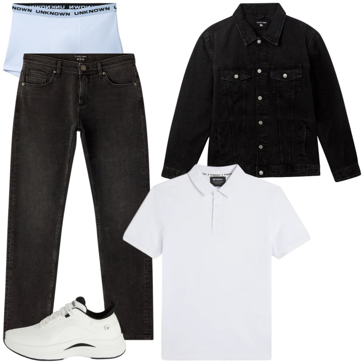Outfit uomo - Total look #2356172. Stile Casual per Tutti i giorni. Abbinamento con giacche, jeans, boxer, sneakers, polo.