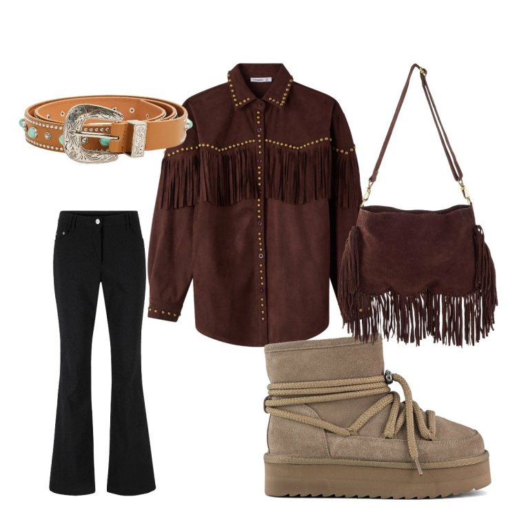 Outfit donna - Hippie chic ufficio marzo. Stile Etnico per Ufficio. Abbinamento con pantaloni, borse a tracolla, camicie, cinture, stivaletti.