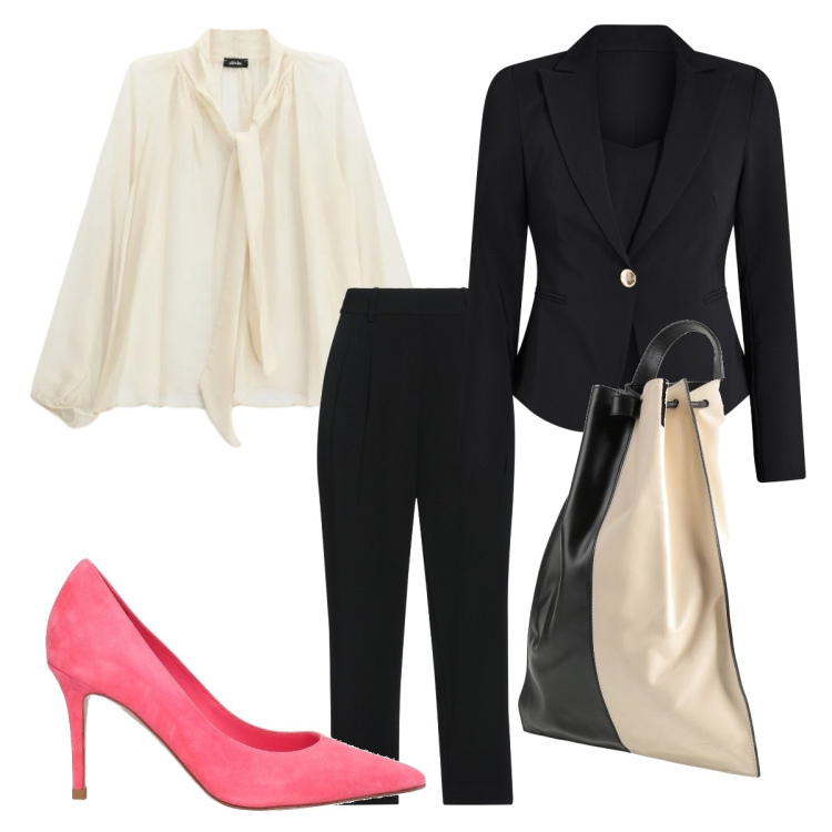 Outfit donna - Pranzo di lavoro marzo. Stile Mannish per Ufficio. Abbinamento con zaini, décolleté, pantaloni, bluse, blazer.