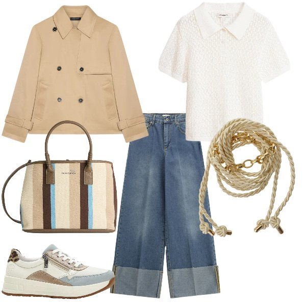 Outfit donna - Total look #2356190. per Tutti i giorni. Abbinamento con polo, sneakers, shopping bag, trench, jeans, cinture.