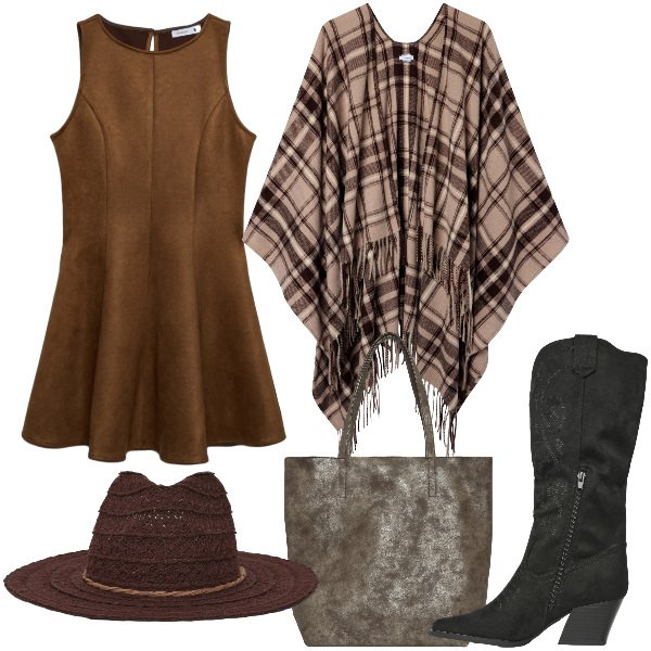 Outfit donna - Total look #2356196. per Tutti i giorni. Abbinamento con shopping bag, cappotti, vestiti corti, stivali, cappelli.