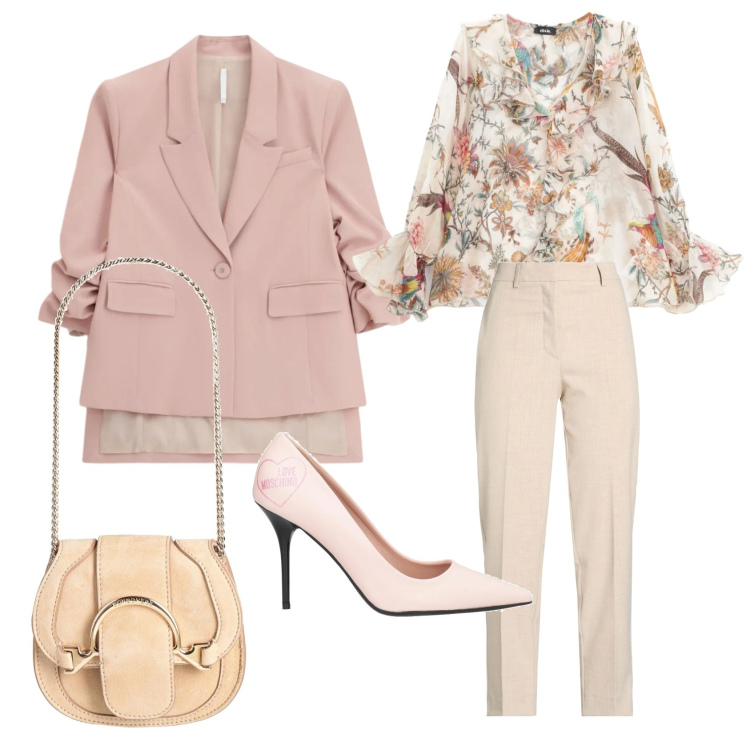 Outfit donna - Celebra la primavera- flowers all over. Stile Romantica per Cerimonia. Abbinamento con pantaloni, décolleté, marsupi, blazer, bluse.