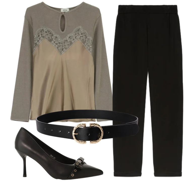 Outfit donna - Total look #2356223. Stile Bon Ton per Serata fuori. Abbinamento con cinture, décolleté, pantaloni, maglieria.