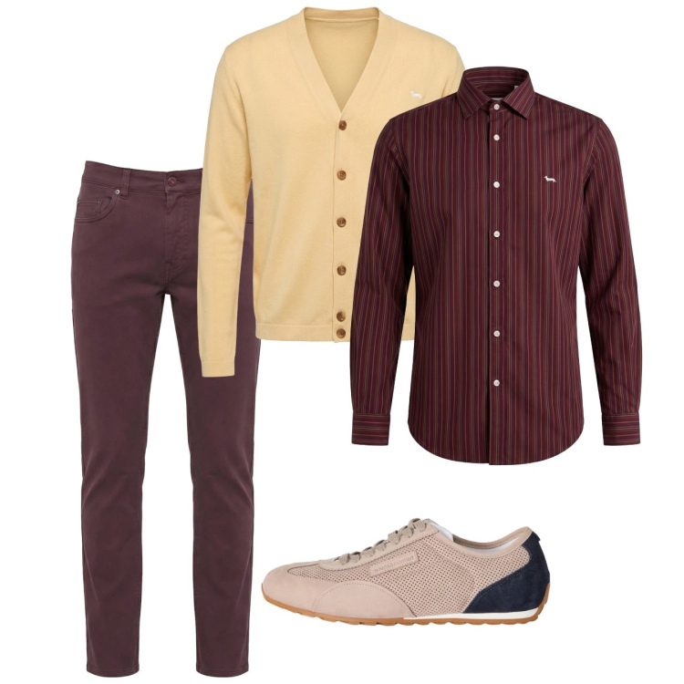 Outfit uomo - Primavera. Stile Casual per Tutti i giorni. Abbinamento con sneakers, pantaloni, camicie, cardigans.