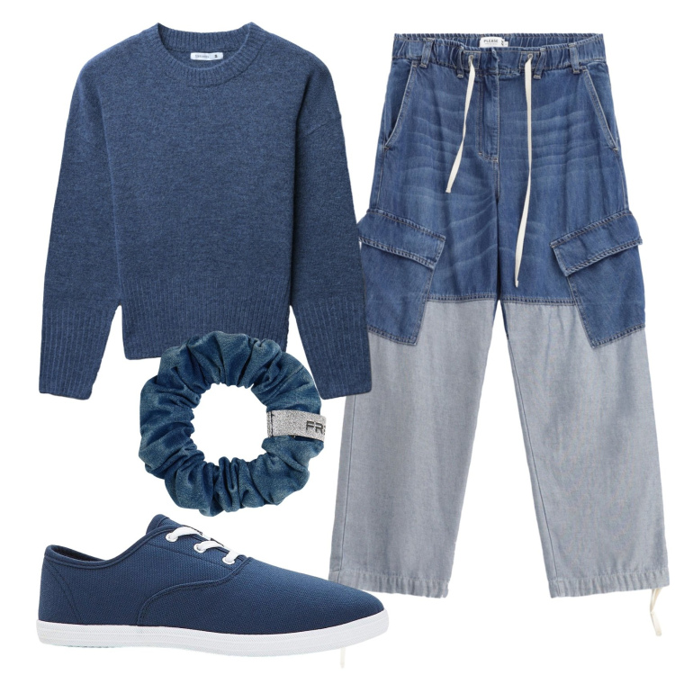 Outfit donna - Total look #2356235. Stile Trendy per Tutti i giorni. Abbinamento con sneakers, maglieria, accessori per capelli, jeans.