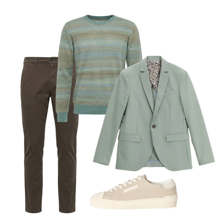 Outfit uomo - Marzo. Stile Casual per Tutti i giorni. Abbinamento con sneakers, pantaloni chino, pullovers, giacche.