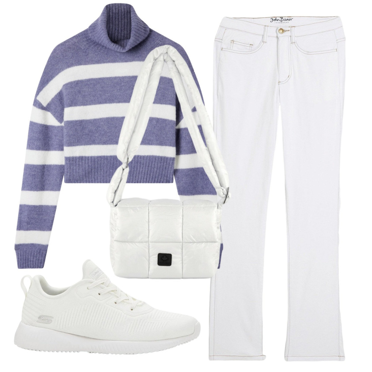 Outfit donna - Total look #2356252. Stile Basic per Tutti i giorni. Abbinamento con sneakers, jeans dritti, maglieria, borse a spalla.