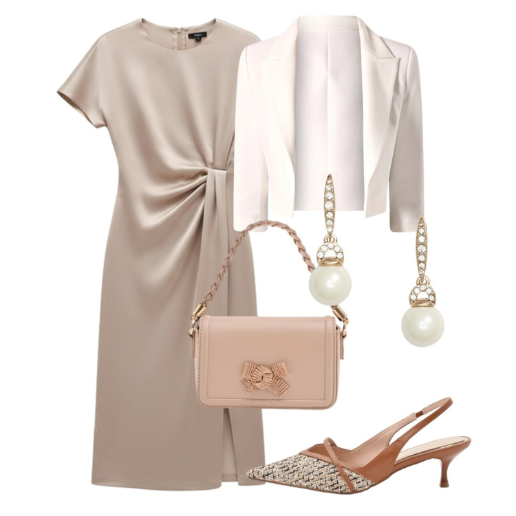 Outfit donna - Rinascimento - Un nuovo capitolo di stil. Stile Glamour per Tutti i giorni. Abbinamento con pochette, vestiti midi/longuette, blazer, décolleté, orecchini.