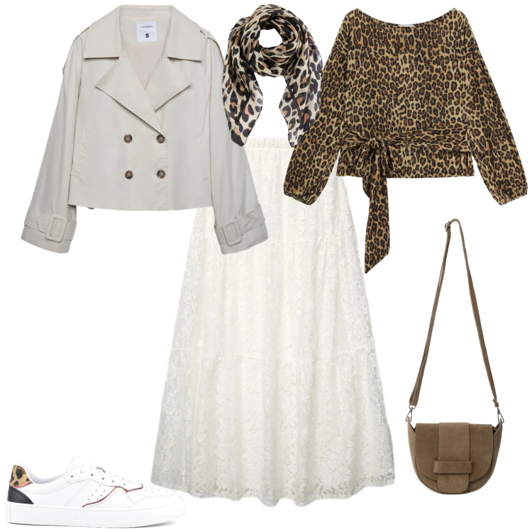 Outfit donna - Casual chic ogni giorno. Stile Casual chic per Tutti i giorni. Abbinamento con foulard, gonne lunghe, caban, borse a tracolla, top, sneakers.