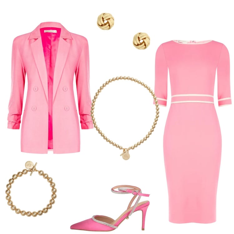 Outfit donna - Rinascimento: new style. Stile Chic per Cerimonia. Abbinamento con décolleté, vestiti a tubino, blazer, collane, braccialetti, orecchini.