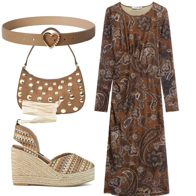 Outfit donna - Total look #2356260. Stile Basic per Ufficio. Abbinamento con cinture, borse a tracolla, vestiti midi/longuette, zeppe.