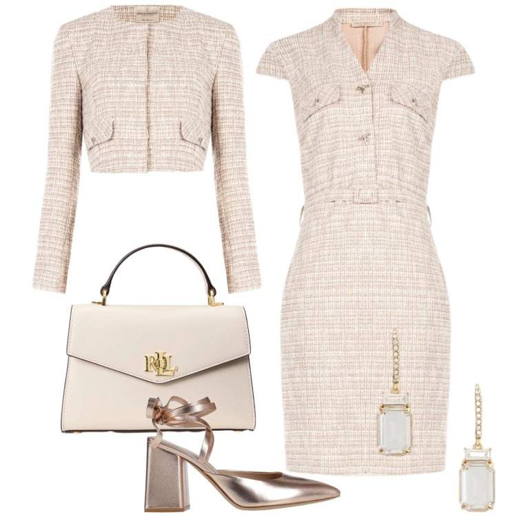 Outfit donna - Primavera Rinascimento. Stile Bon Ton per Cerimonia. Abbinamento con décolleté, vestiti midi/longuette, blazer, orecchini, borse a mano.