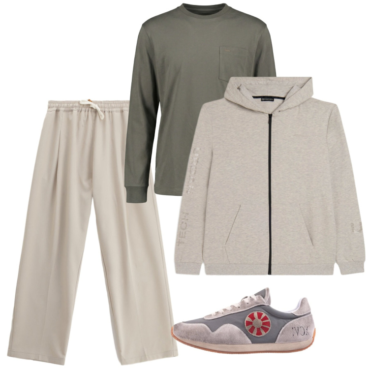Outfit uomo - Sporty. Stile Urban per Sport. Abbinamento con t-shirt, pantaloni, felpe con cappuccio, sneakers.