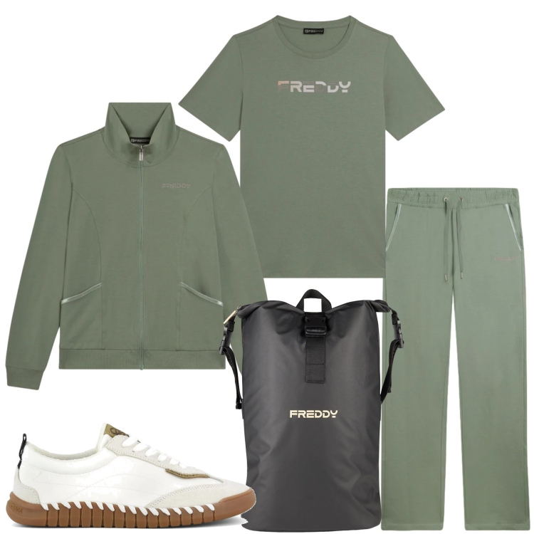 Outfit donna - Total look #2356312. Stile Sporty chic per Sport. Abbinamento con pantaloni, borse sportive, felpe, t-shirt, sneakers.