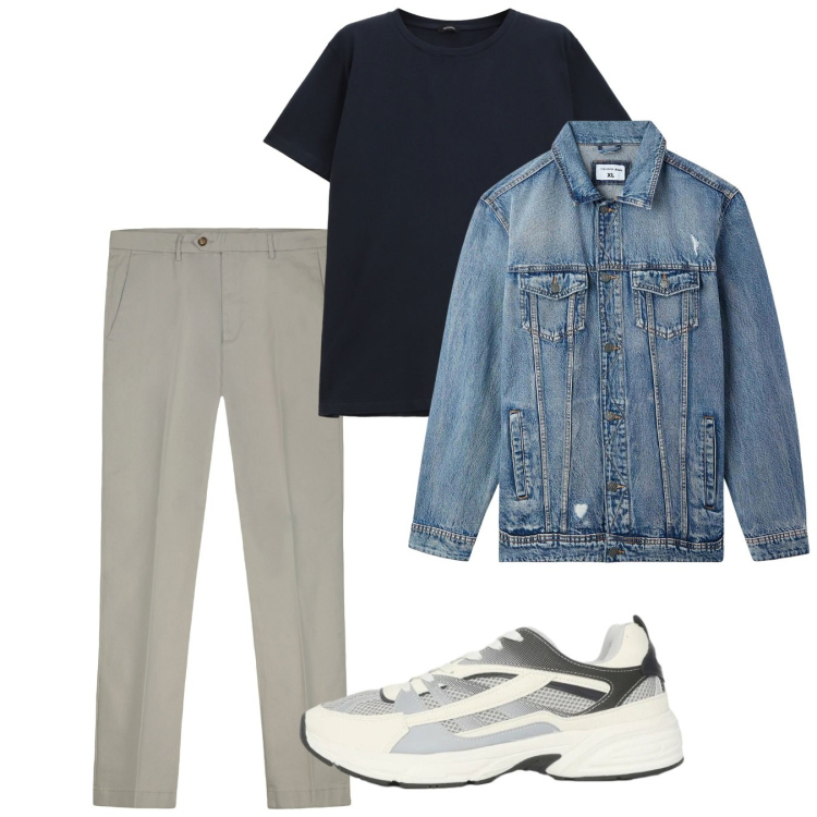 Outfit uomo - Primavera. Stile Casual per Tutti i giorni. Abbinamento con giacche, sneakers, t-shirt, pantaloni chino.